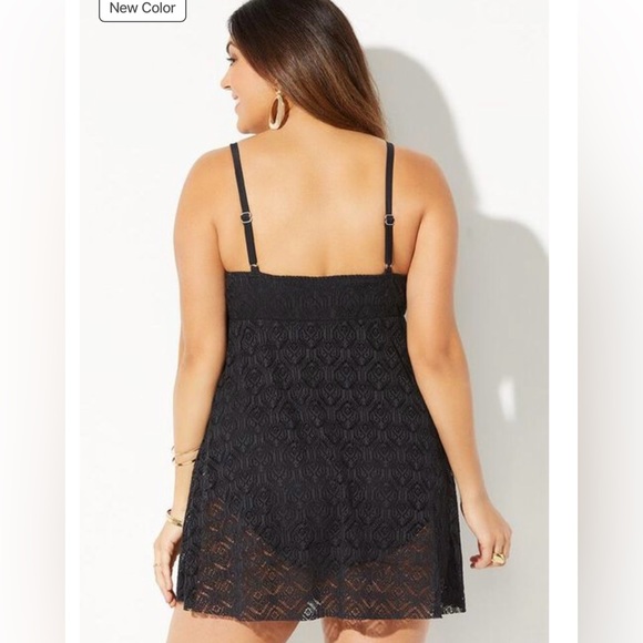 NWOT crochet lace overlay swimsuit pink Size 18 swimsuits for all - Picture 5 of 5